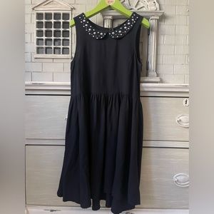 Splendid Girl’s Black Dress with Silver Embellished Peter Pan Collar